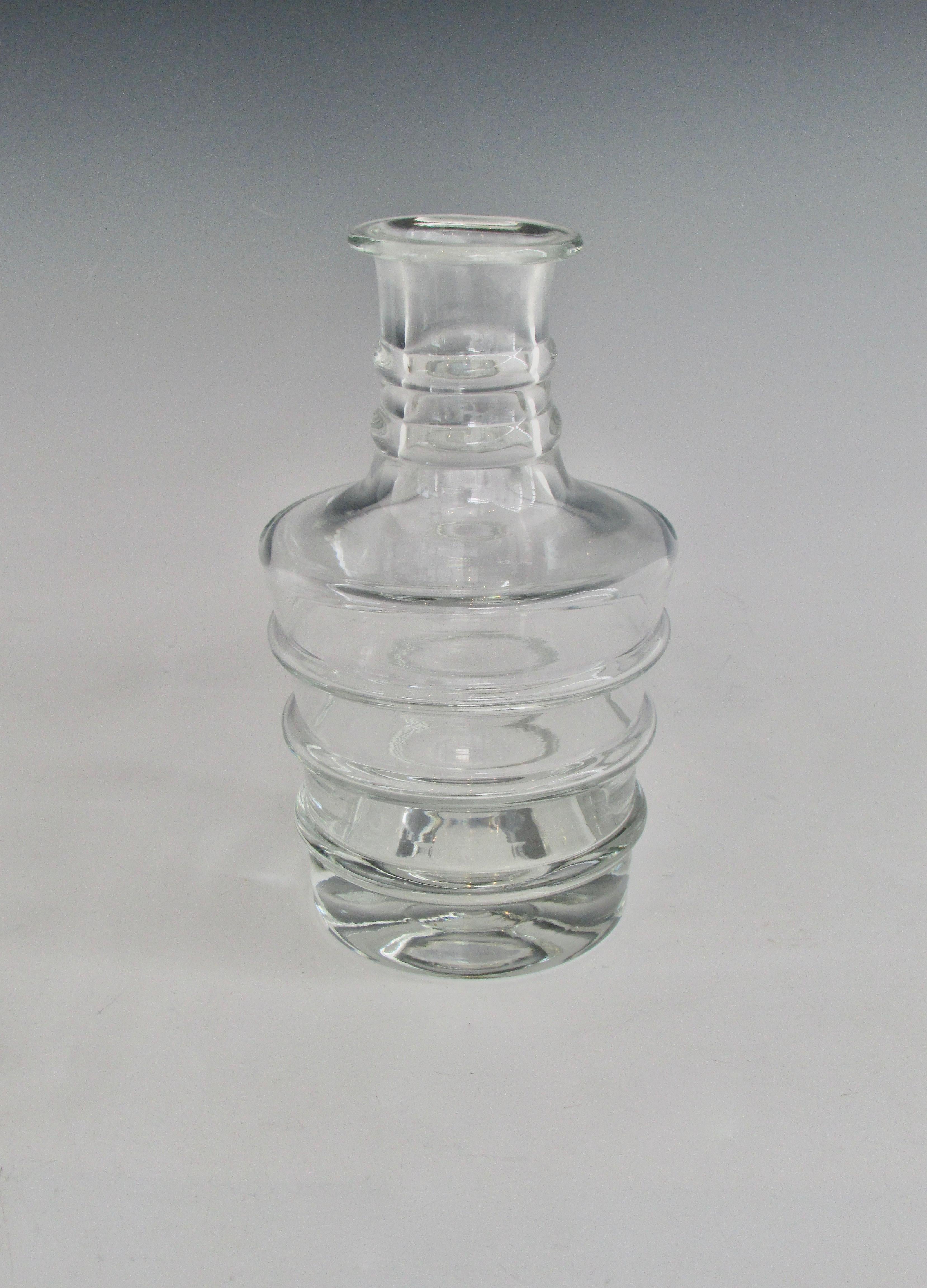 American Large Ribbed Clear Glass Decanter with Stopper For Sale