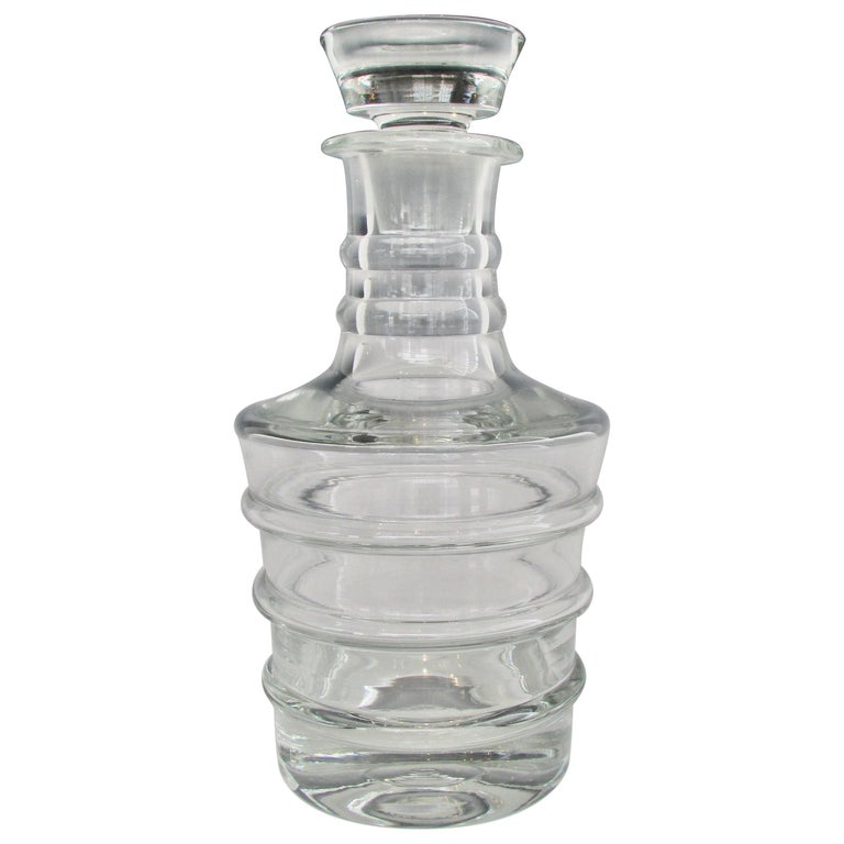 Large Ribbed Clear Glass Decanter with Stopper For Sale at 1stDibs ...