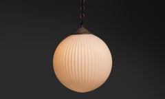 Large Ribbed Glass Globe Pendant, England 1950