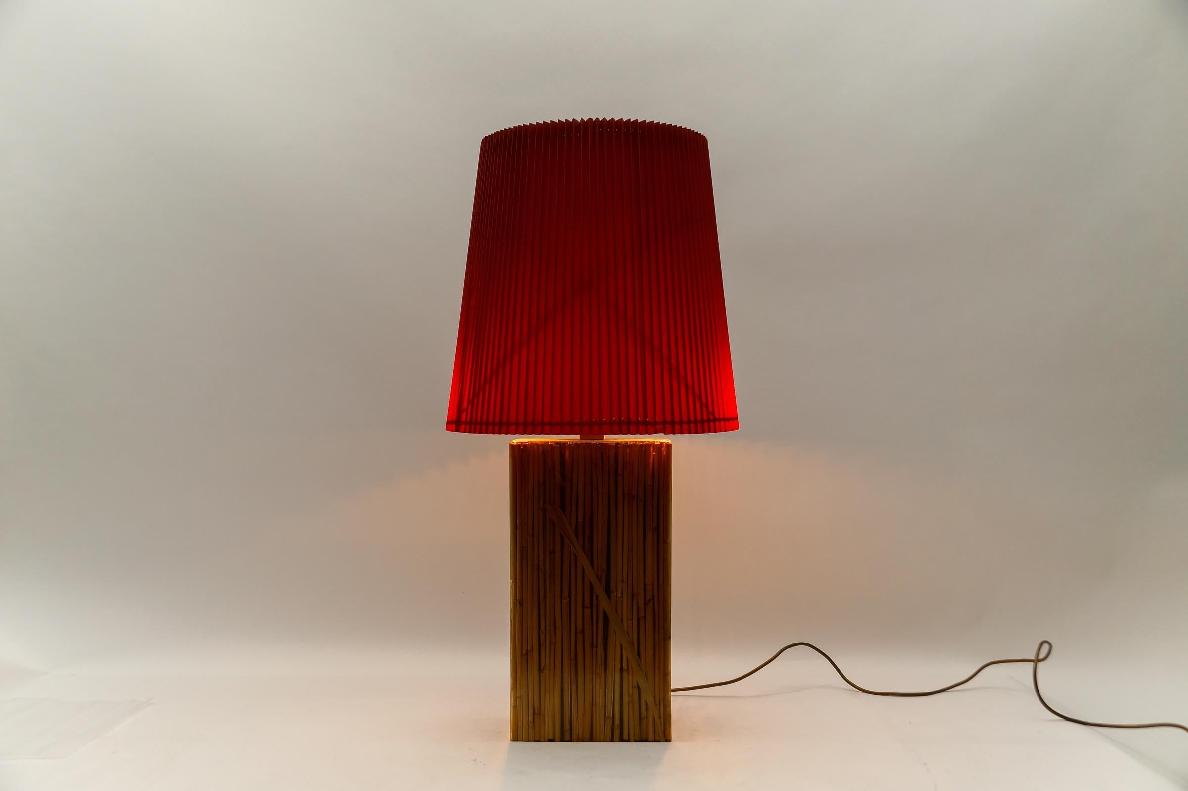 Large Riccardo Marzi Bamboo Resin Table Lamp.

The base alone has the dimensions of: Height: 46 cm (18.12 in)Width: 25 cm (9.85 in)Depth: 15 cm (5.91 in).

With two E14 sockets. and one E27 socket,  Works with 220V and 110V.

Light bulbs are not