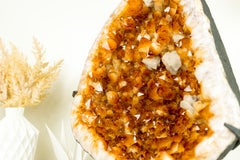 Large Rich Yellow Citrine Geode on Stand with a Delicate Flower