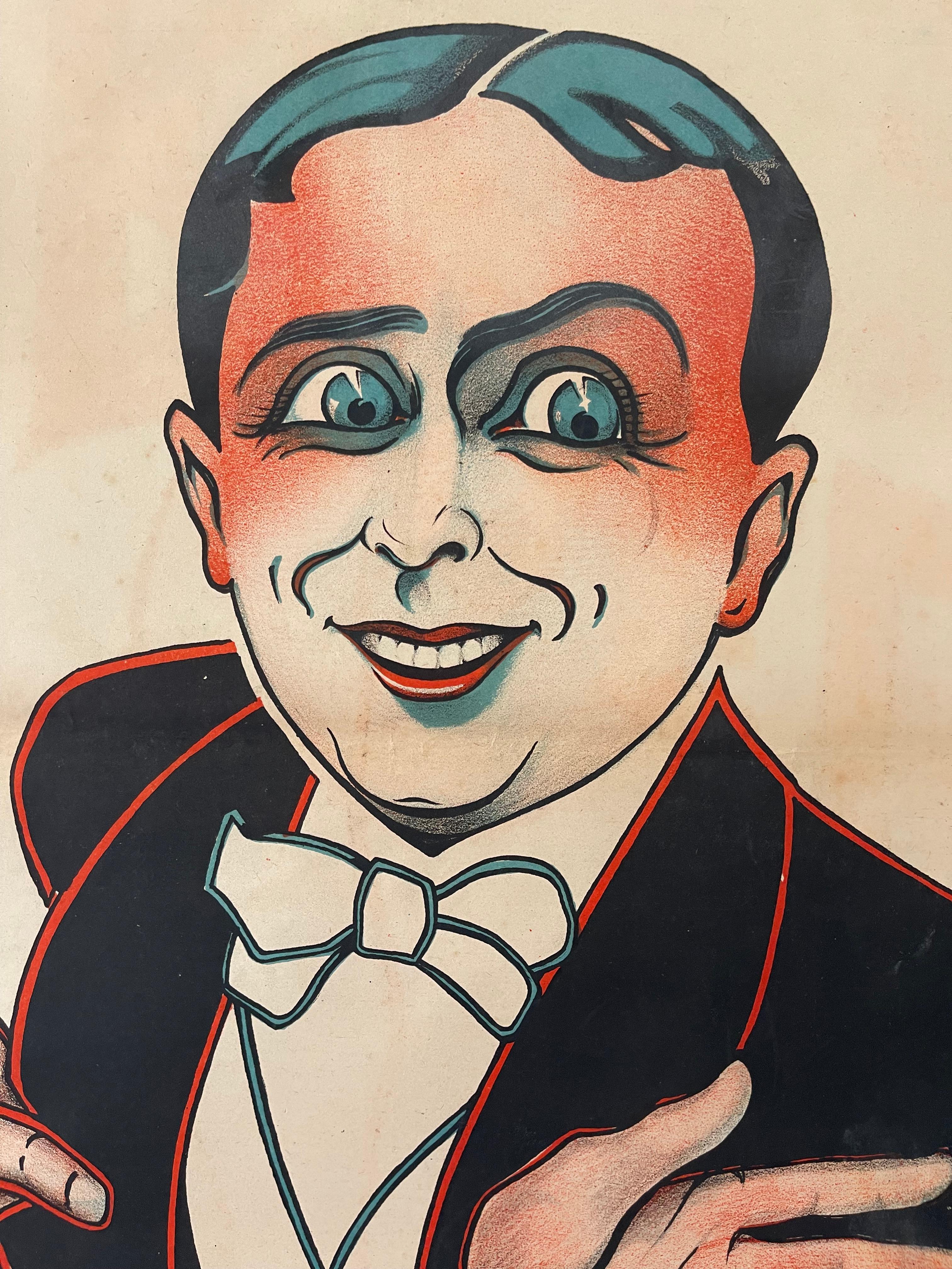 Belle Époque Large Ridel Vocal Comic actor Poster, Theater Paris, 1920 For Sale