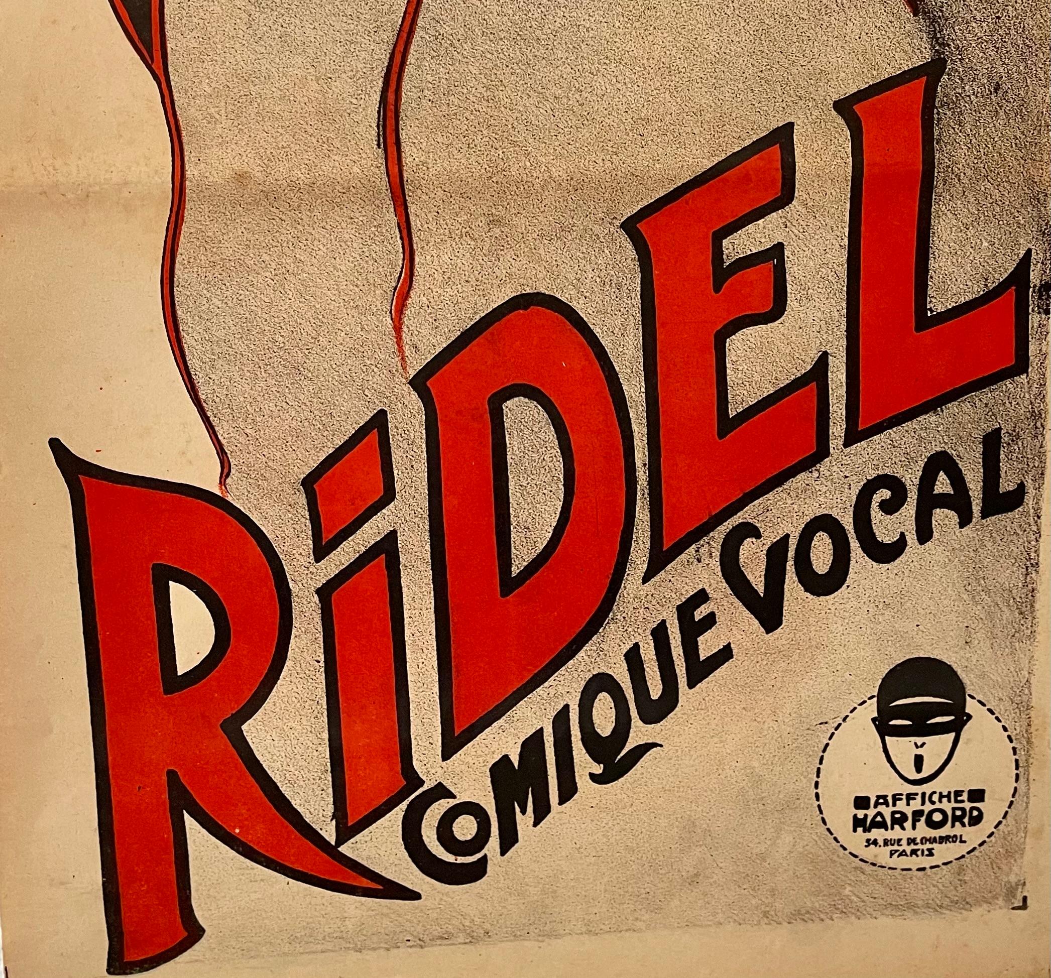 Early 20th Century Large Ridel Vocal Comic actor Poster, Theater Paris, 1920 For Sale