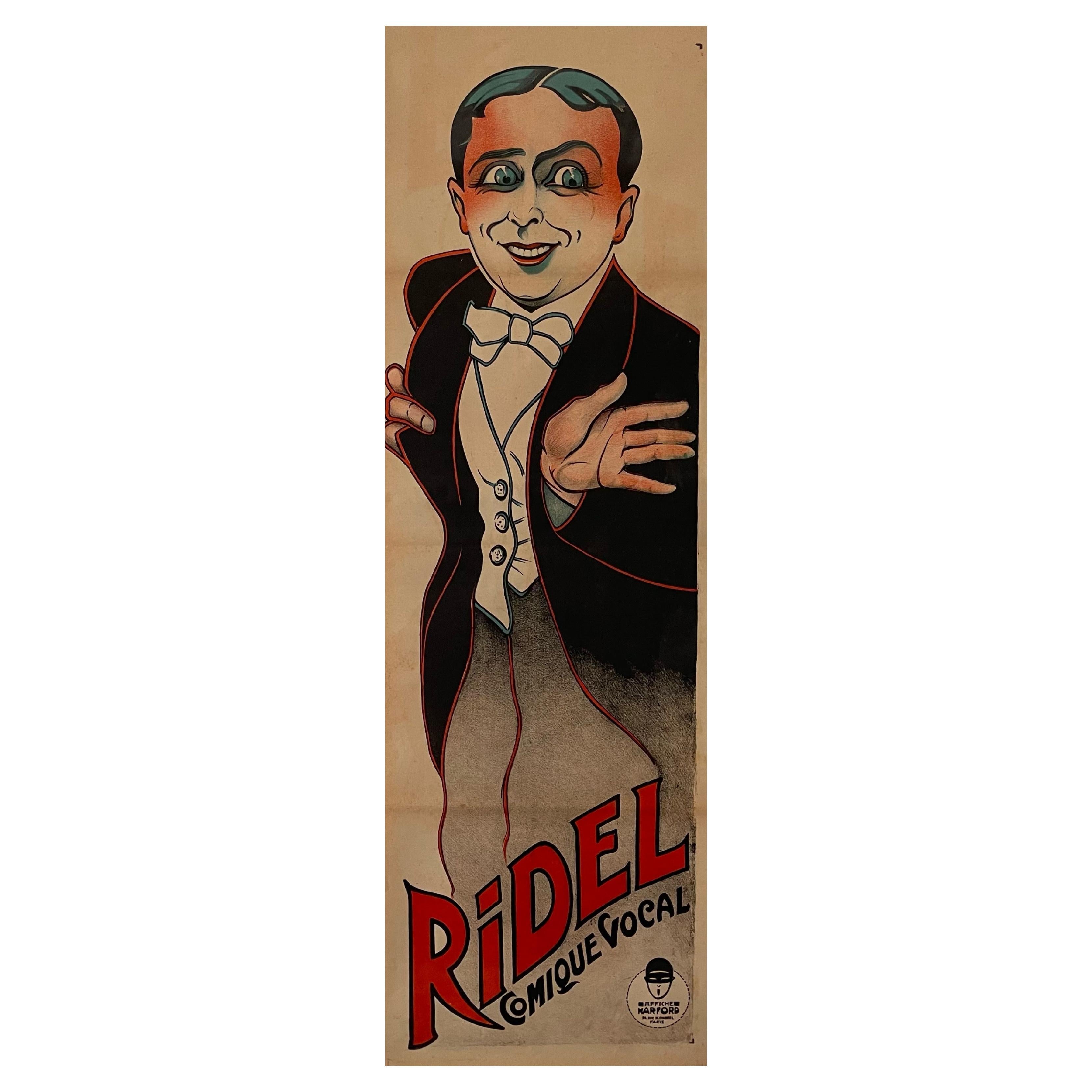 Large Ridel Vocal Comic actor Poster, Theater Paris, 1920 For Sale