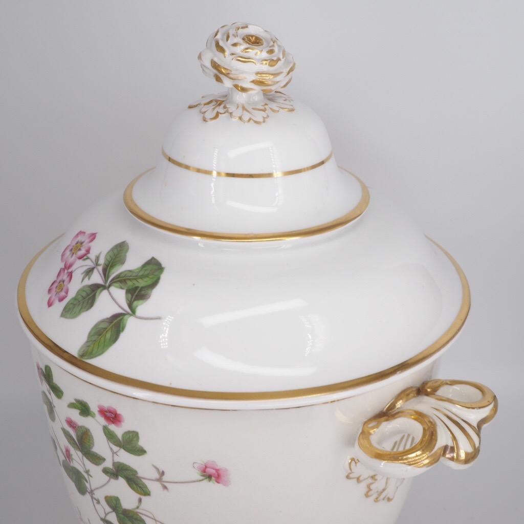 Painted Large Ridgway Ice Pail & Cover on Dolphin Feet, Named Flower Specimens, C.1815 For Sale