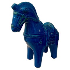 Large "Rimini Blu" Ceramic Horse by Aldo Londi for Bitossi, 1960s