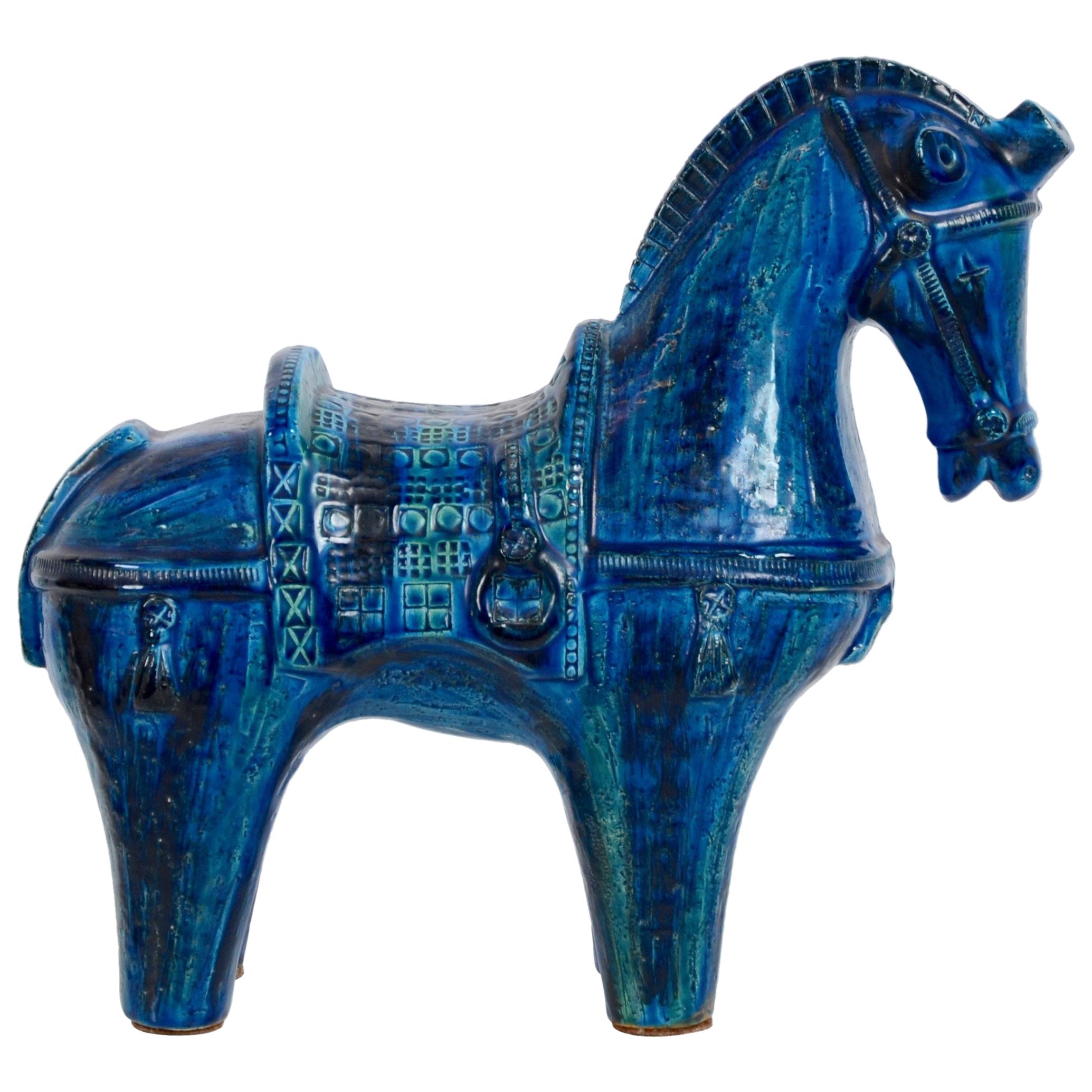 Large "Rimini Blu" Ceramic Horse by Aldo Londi for Bitossi, 1960s