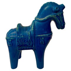 Grande cavallo in ceramica "Rimini Blu" di Aldo Londi per Bitossi, anni '60