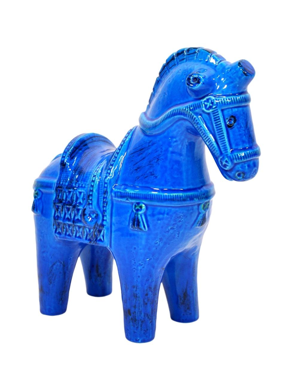 Large Rimini Blu Ceramic Horses by Aldo Londi for Bitossi, a Pair For Sale 5