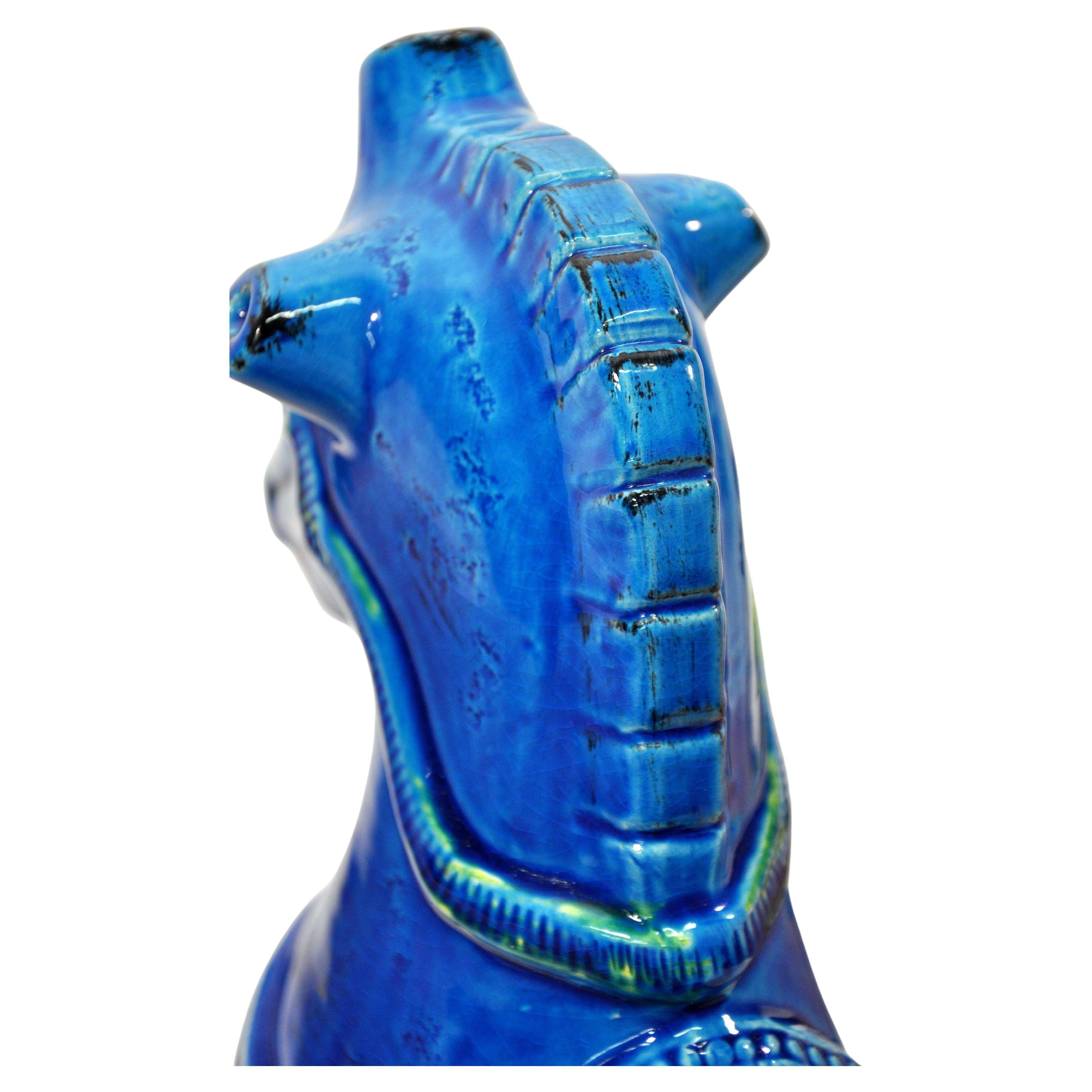 Mid-Century Modern Large Rimini Blu Ceramic Horses by Aldo Londi for Bitossi, a Pair For Sale