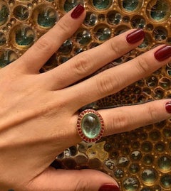 Jane Magon's Large Green Beryl and Orange Sapphire 14 Karat Gold Ring