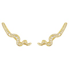 Used 14k Gold + Ethical Diamond AMANDA PEARL Large Ripple Climber Earrings