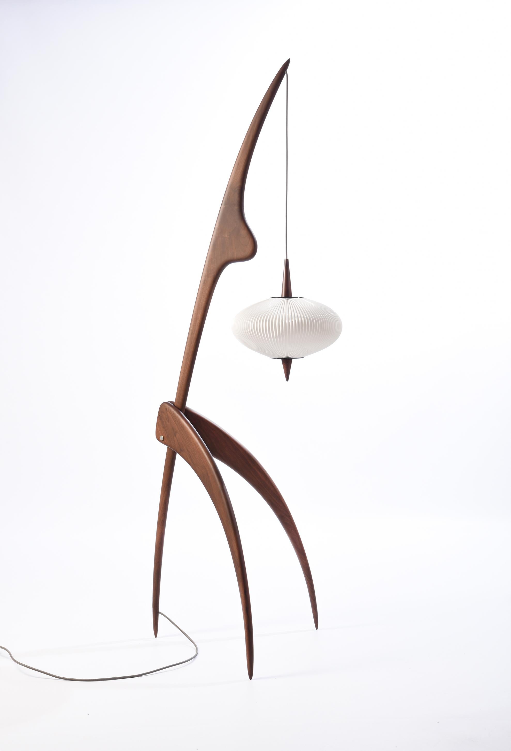 Large Rispal 'Praying Mantis' Sculptural Floor Lamp in American Walnut In New Condition In Glendale, CA