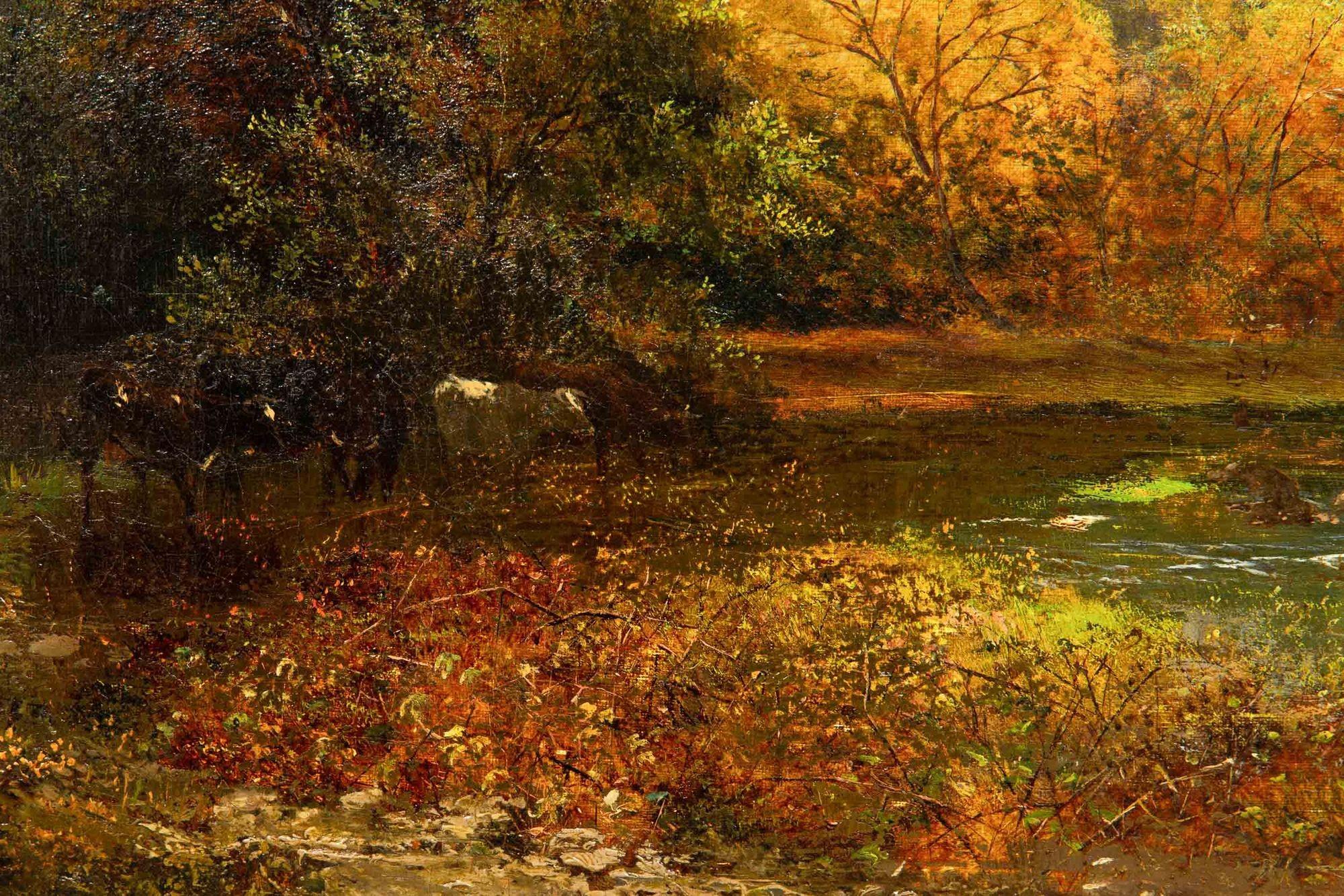 Grande peinture de paysage fluvial d'Alfred Augustus Glendening (1884) en vente 10