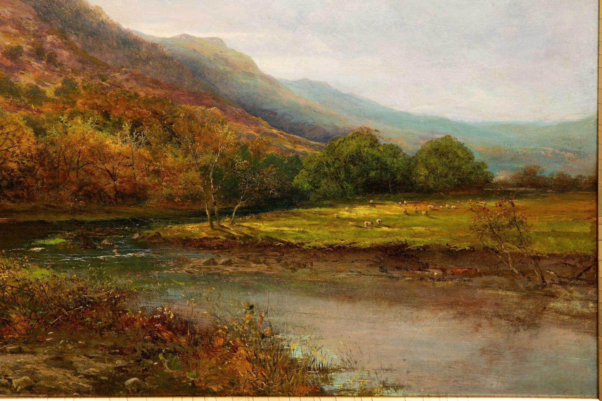 Toile Grande peinture de paysage fluvial d'Alfred Augustus Glendening (1884) en vente