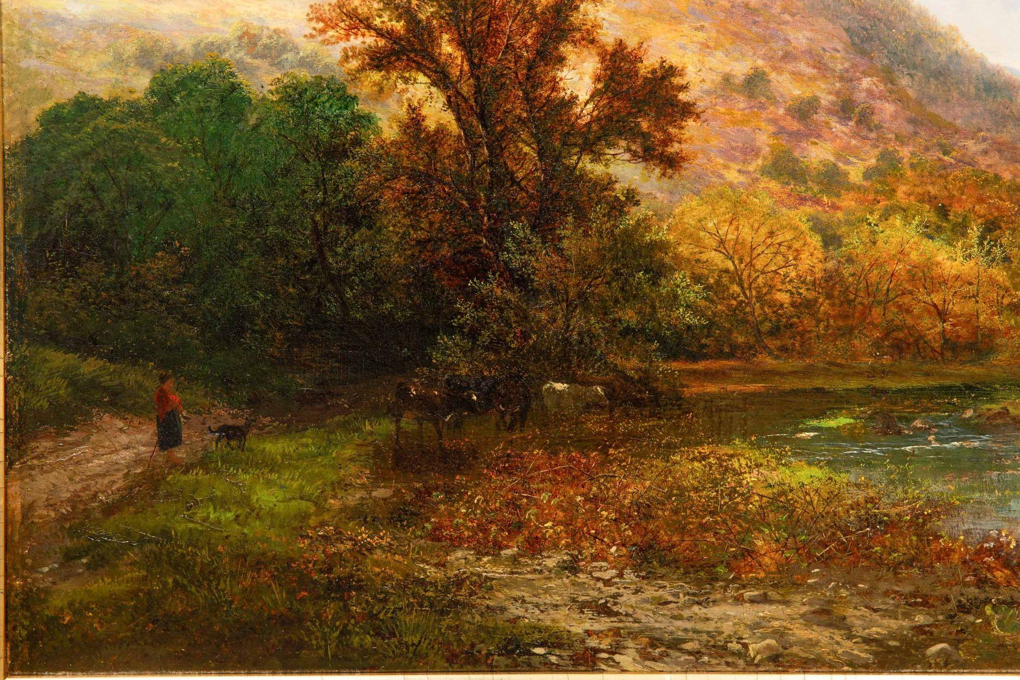 Grande peinture de paysage fluvial d'Alfred Augustus Glendening (1884) en vente 1