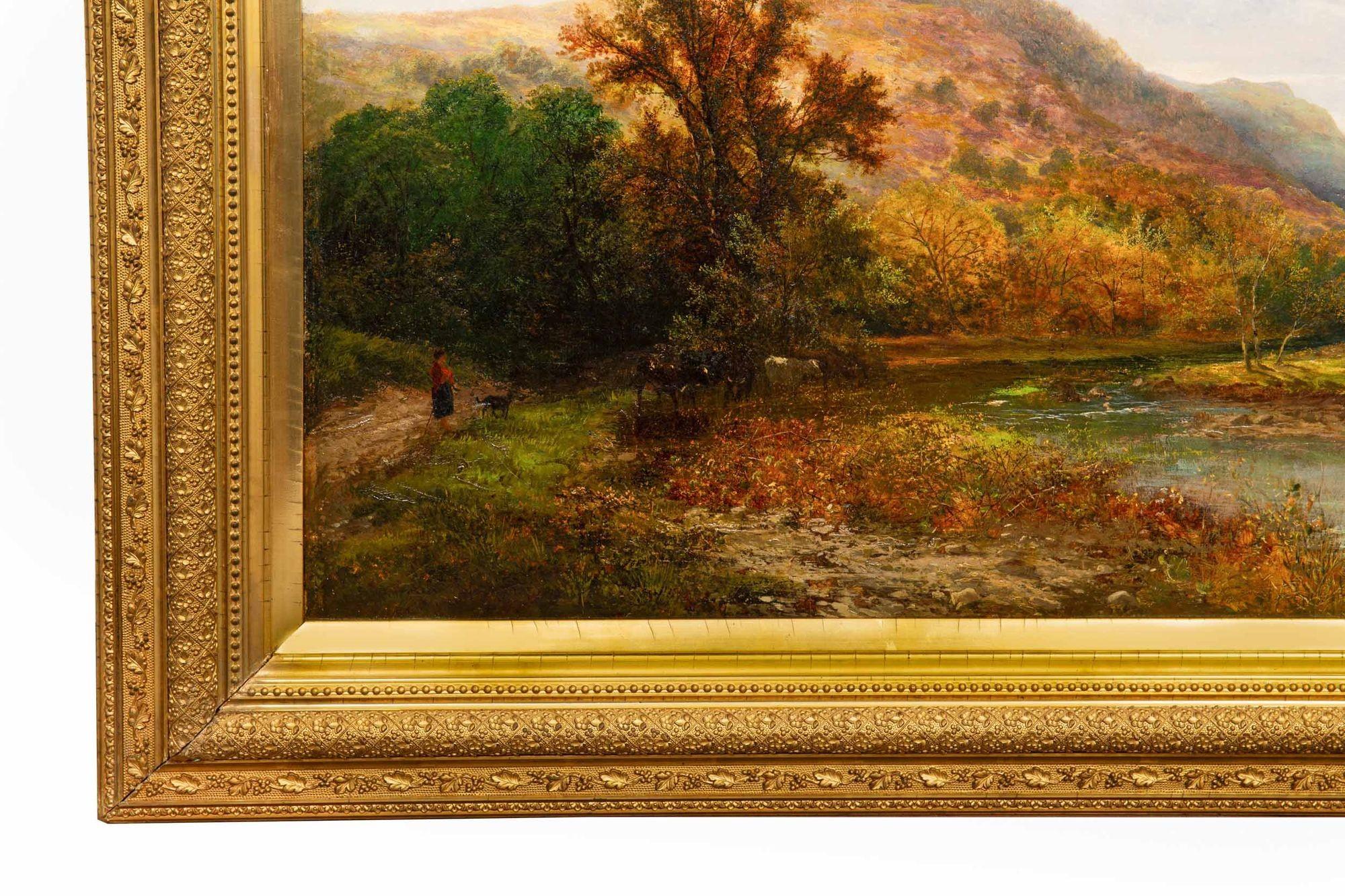 Large River Landscape Painting by Alfred Augustus Glendening (1884) For Sale 3