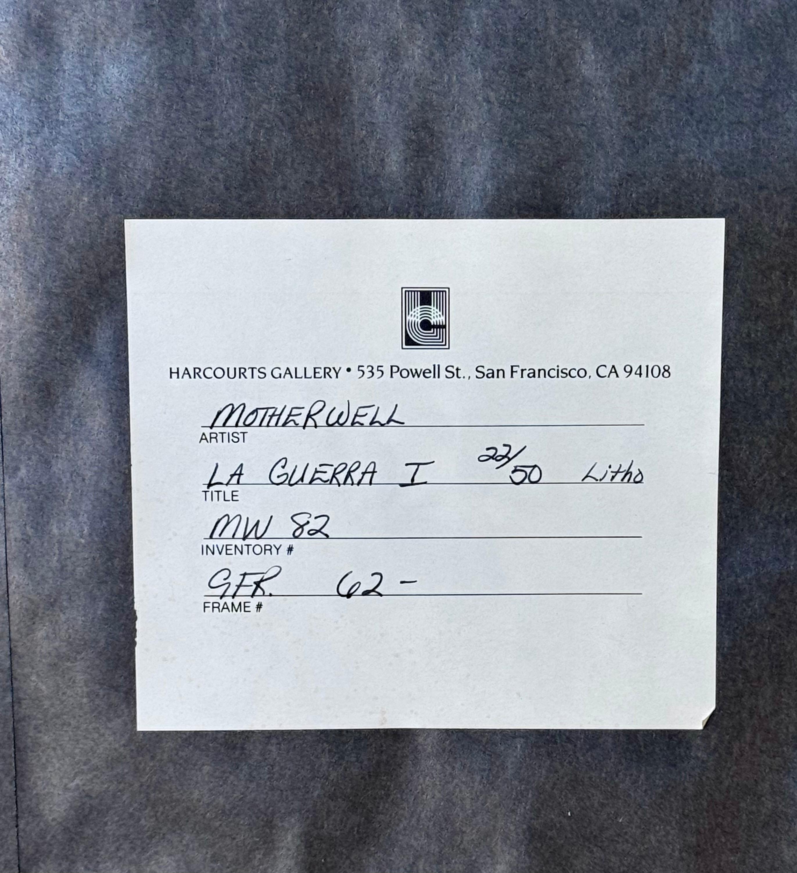 Große Lithographie „La Guerra I“ von Robert Motherwell, signiert im Zustand „Gut“ im Angebot in Bradenton, FL