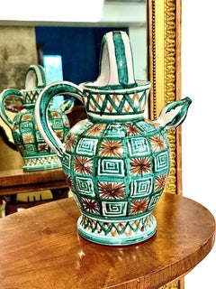 Large Robert Picault ceramic pitcher with green enamel Vallauris circa 1960