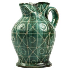 Large Robert Picault ceramic pitcher with green enamel Vallauris circa 1960