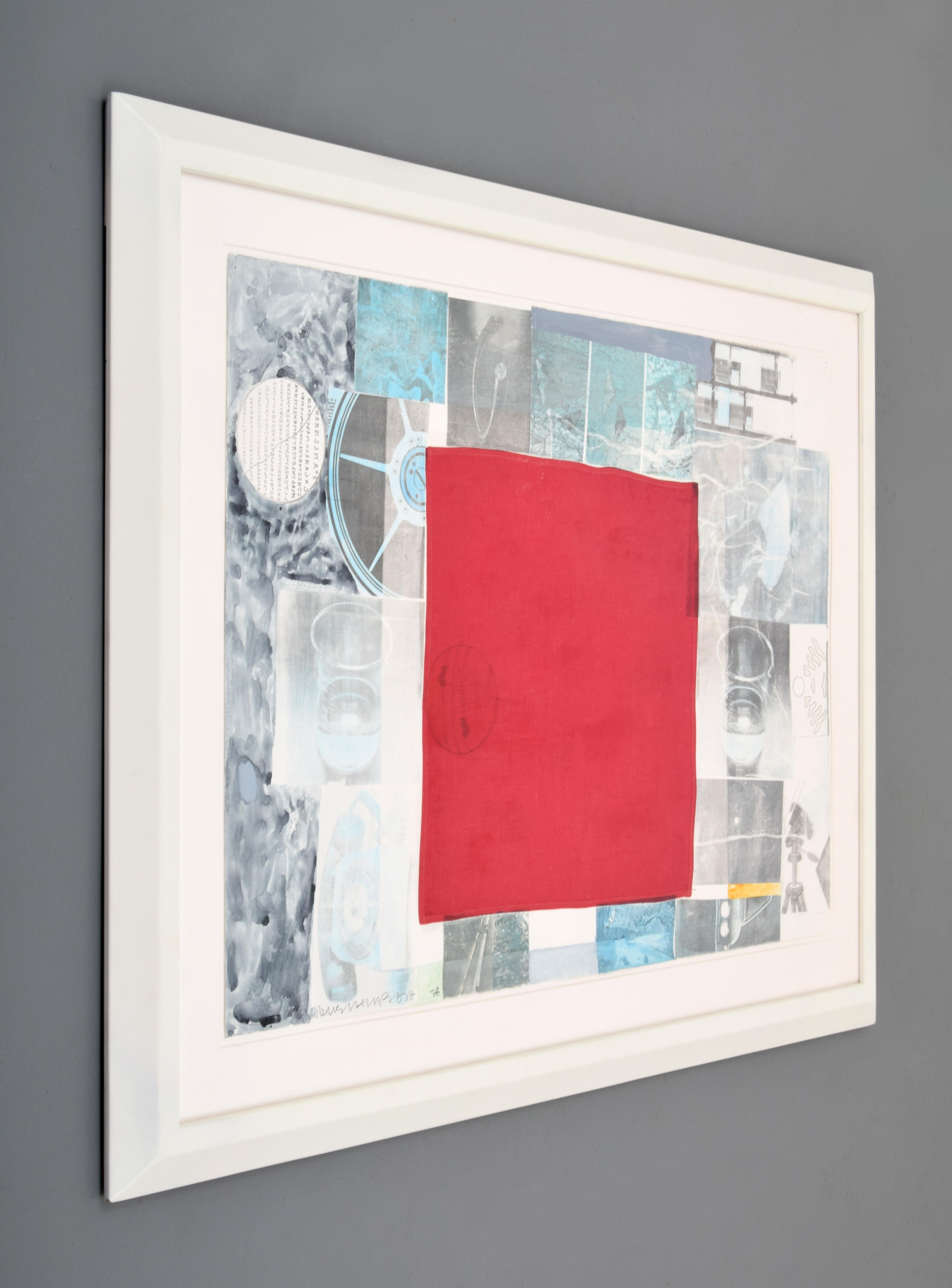 Large mixed media collage by Robert Rauschenberg (1925-2008). Gallery labels to reverse: The Sable-Castelli Gallery, Ltd, New York, New York; Evelyn Aimis Fine Art, Miami/Toronto. Provenance: The Sable-Castelli Gallery, Ltd, New York, New York;
