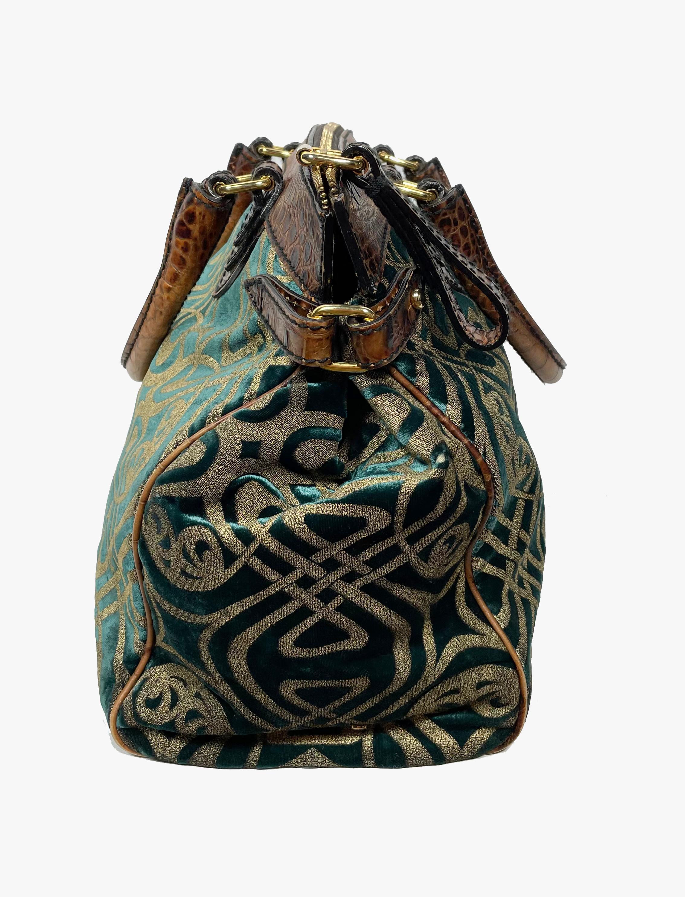 Women's or Men's Large Roberto Cavalli travel brocade emerald velvet bag, 2006  