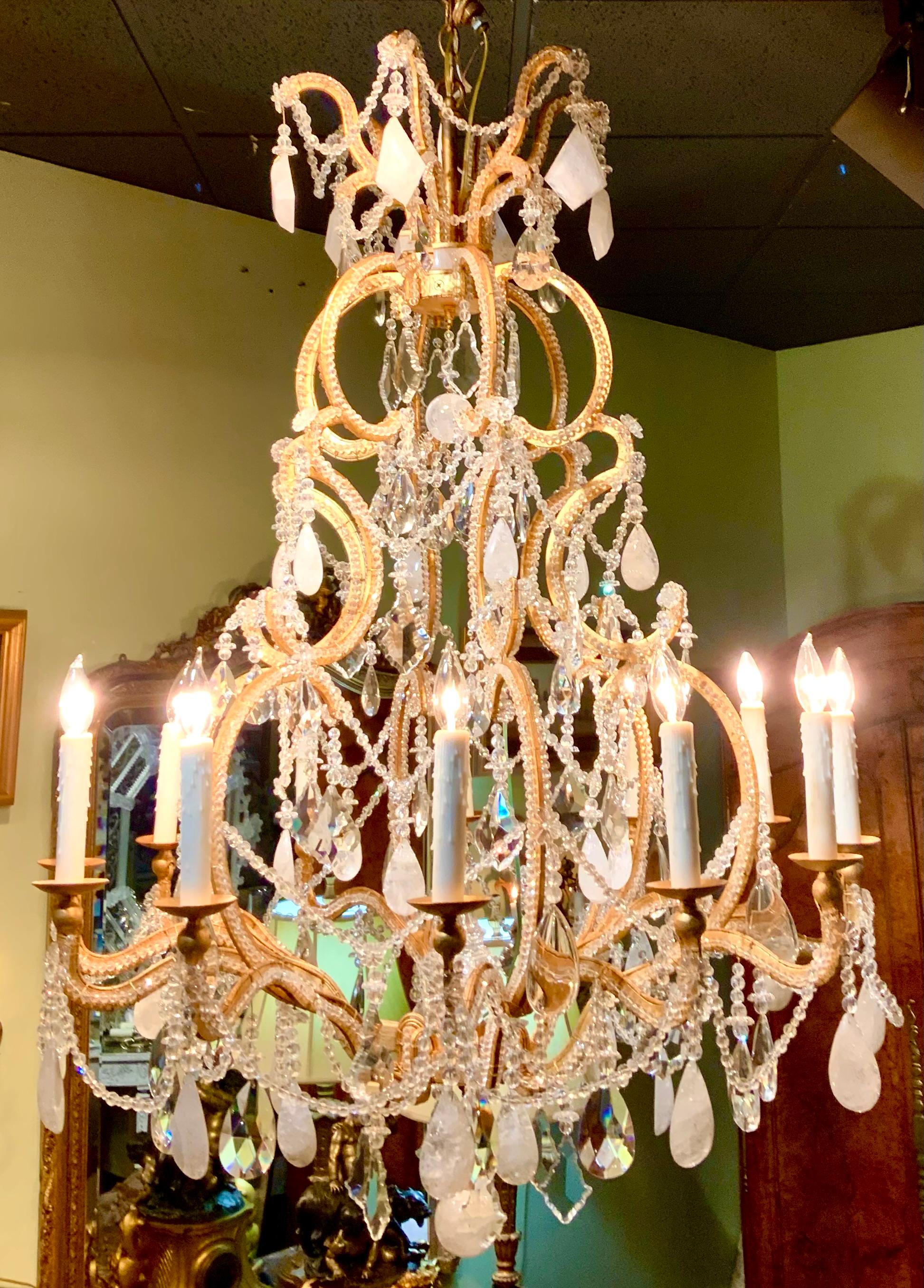 Italian Large rock crystal chandelier  For Sale