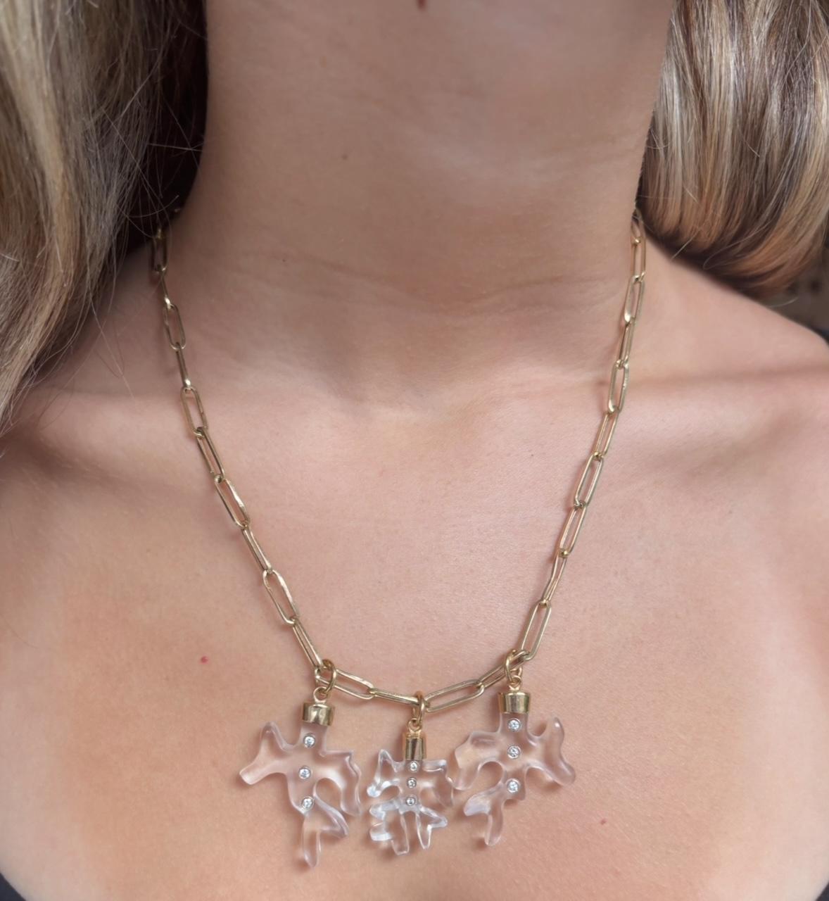 Large Rock Crystal & Diamond CORAL SHAPED Pedant with Custom 14k Gold Cap & Bail For Sale 7