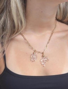 Large Rock Crystal & Diamond CORAL SHAPED Pedant with Custom 14k Gold Cap & Bail