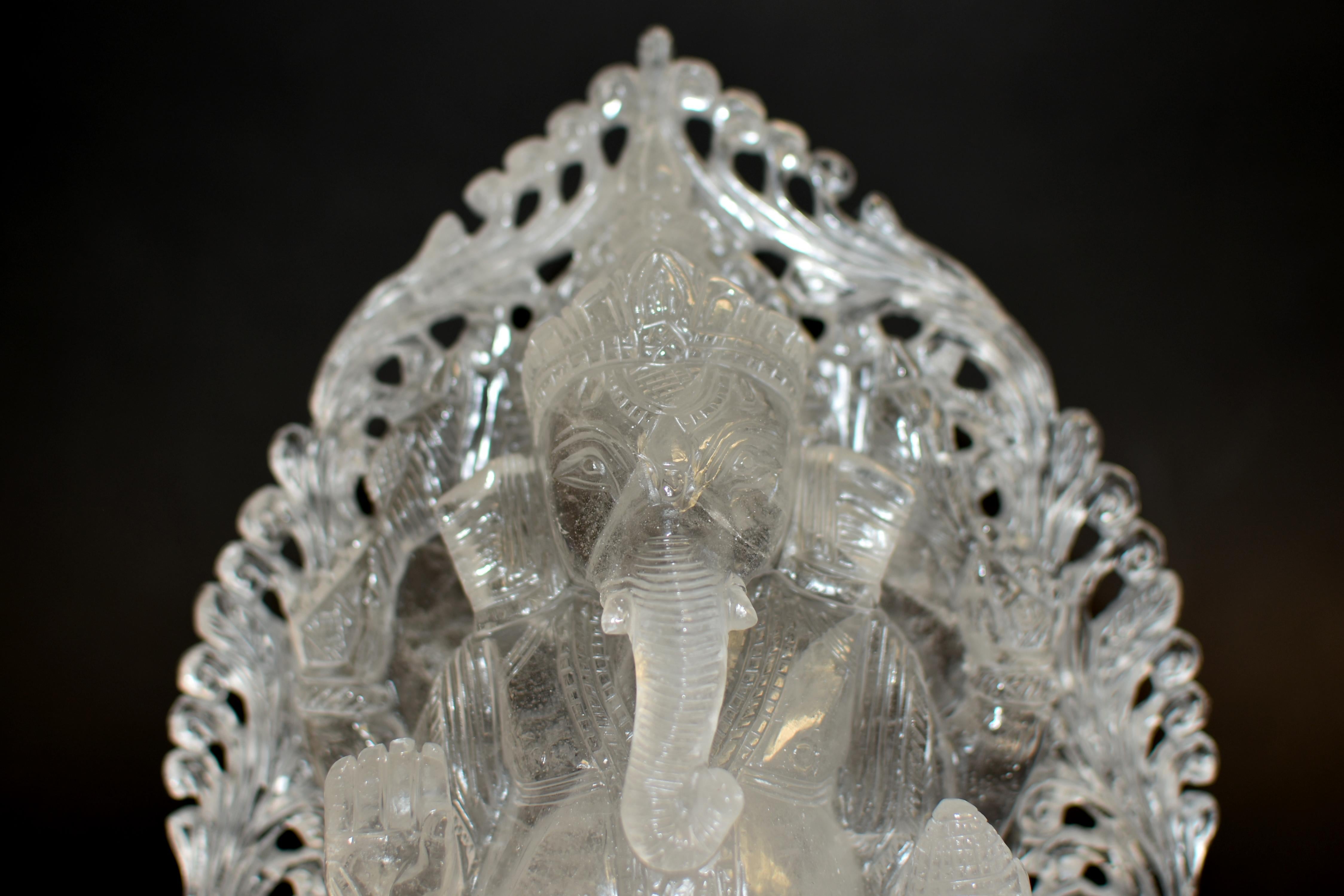 20th Century Large Rock Crystal Quartz Ganesha Statue 8.5 lb