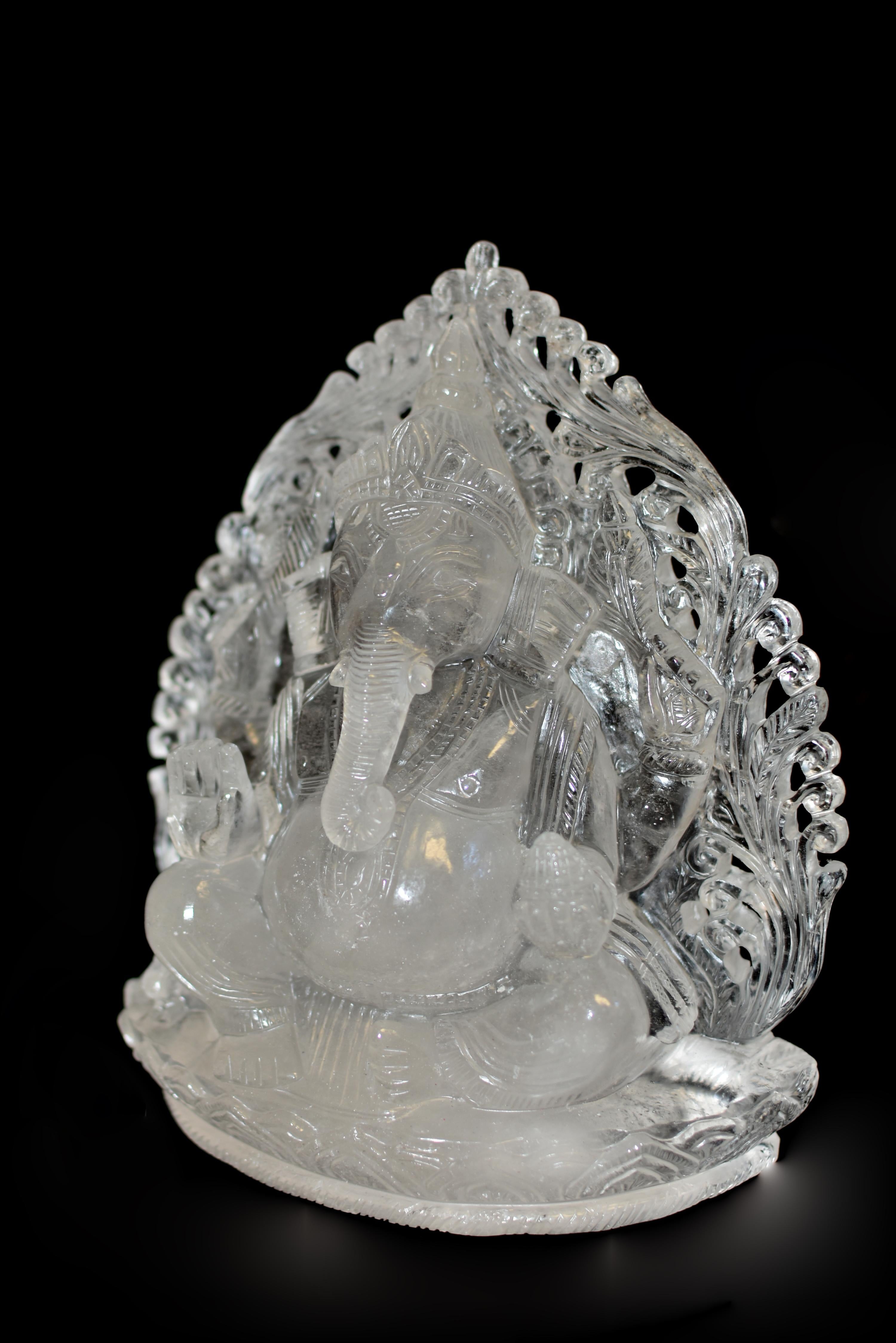 Indian Large Rock Crystal Quartz Ganesha Statue 8.5 lb