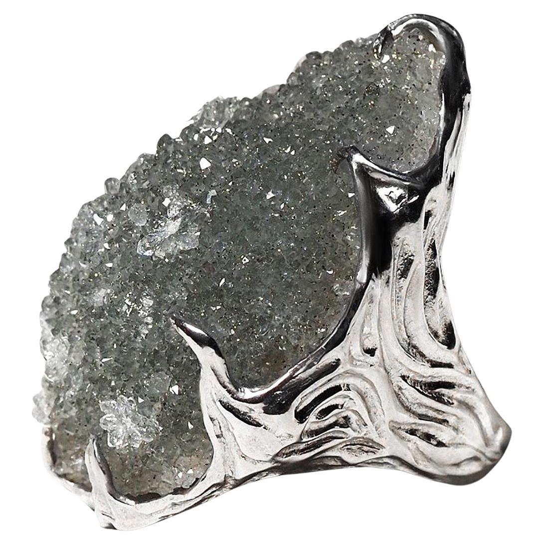 Large Rock Crystal Ring Silver Raw Druse Crystals Grey Lord of the Rings