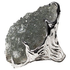 Grande anello di cristallo di rocca Argento Cristalli Druse grezzi Grigio Signore degli Anelli