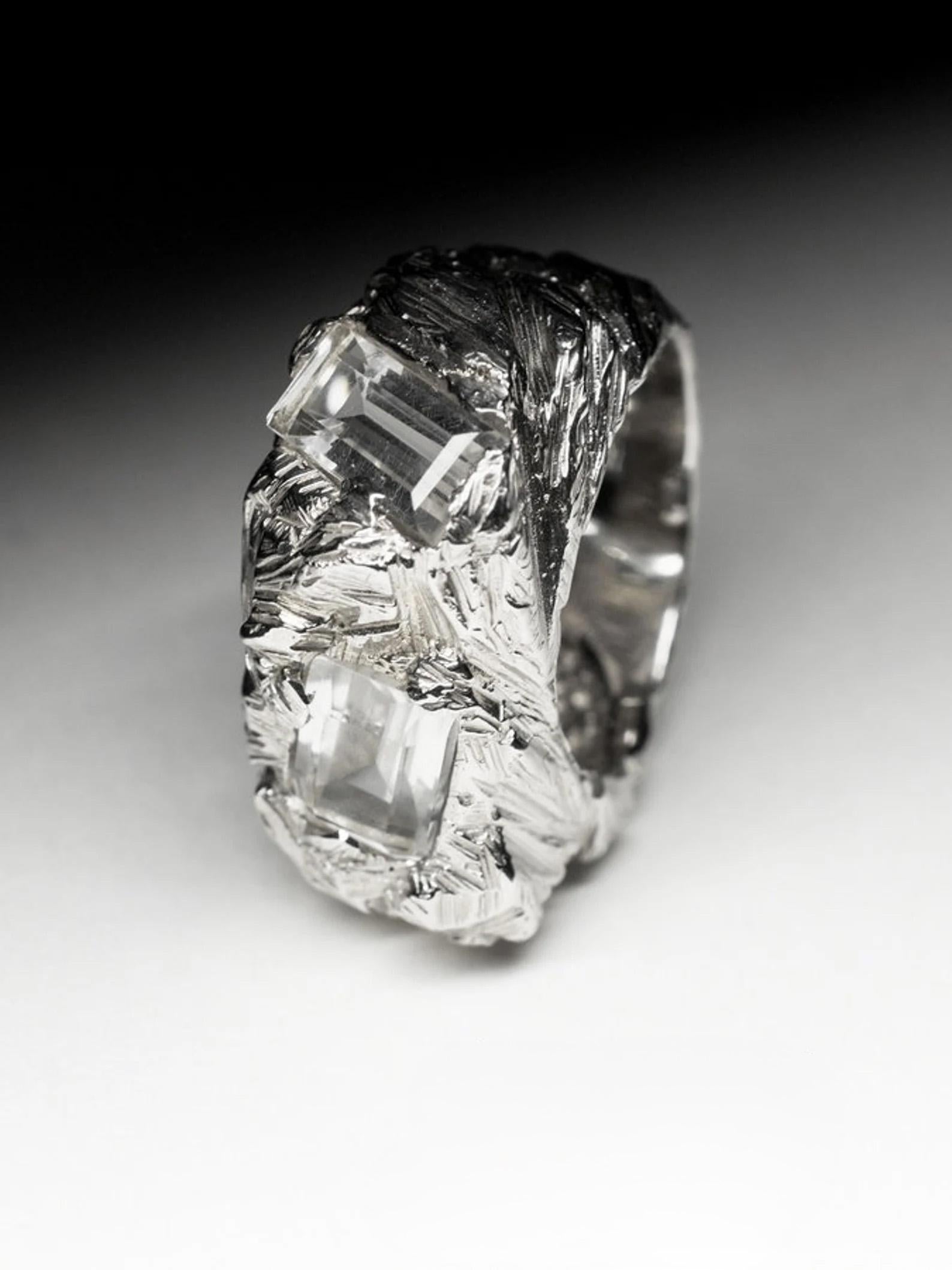 Large Rock Crystal Silver Ring Baguette Clear Quartz Natural gift mens jewelry For Sale 4