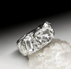 Large Rock Crystal Silver Ring Baguette Clear Quartz Natural gift mens jewelry