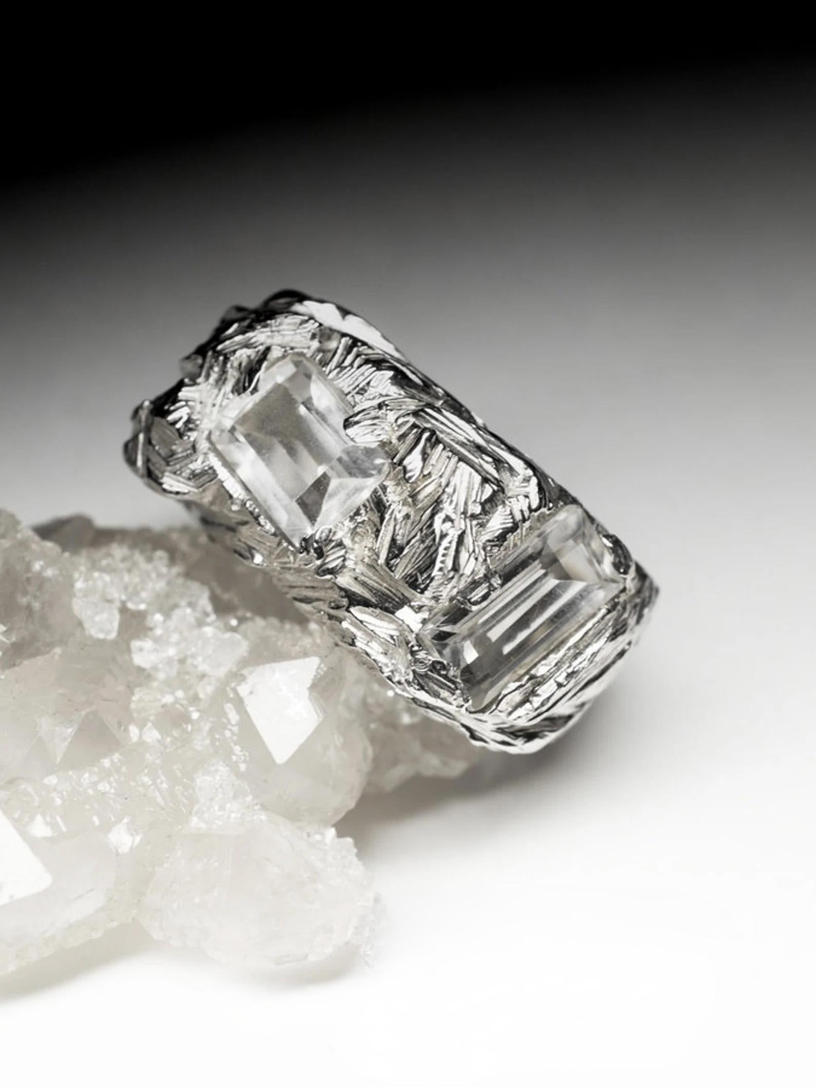 Large Rock Crystal Silver Ring Baguette Clear Quartz Natural gift mens jewelry In New Condition For Sale In Berlin, DE