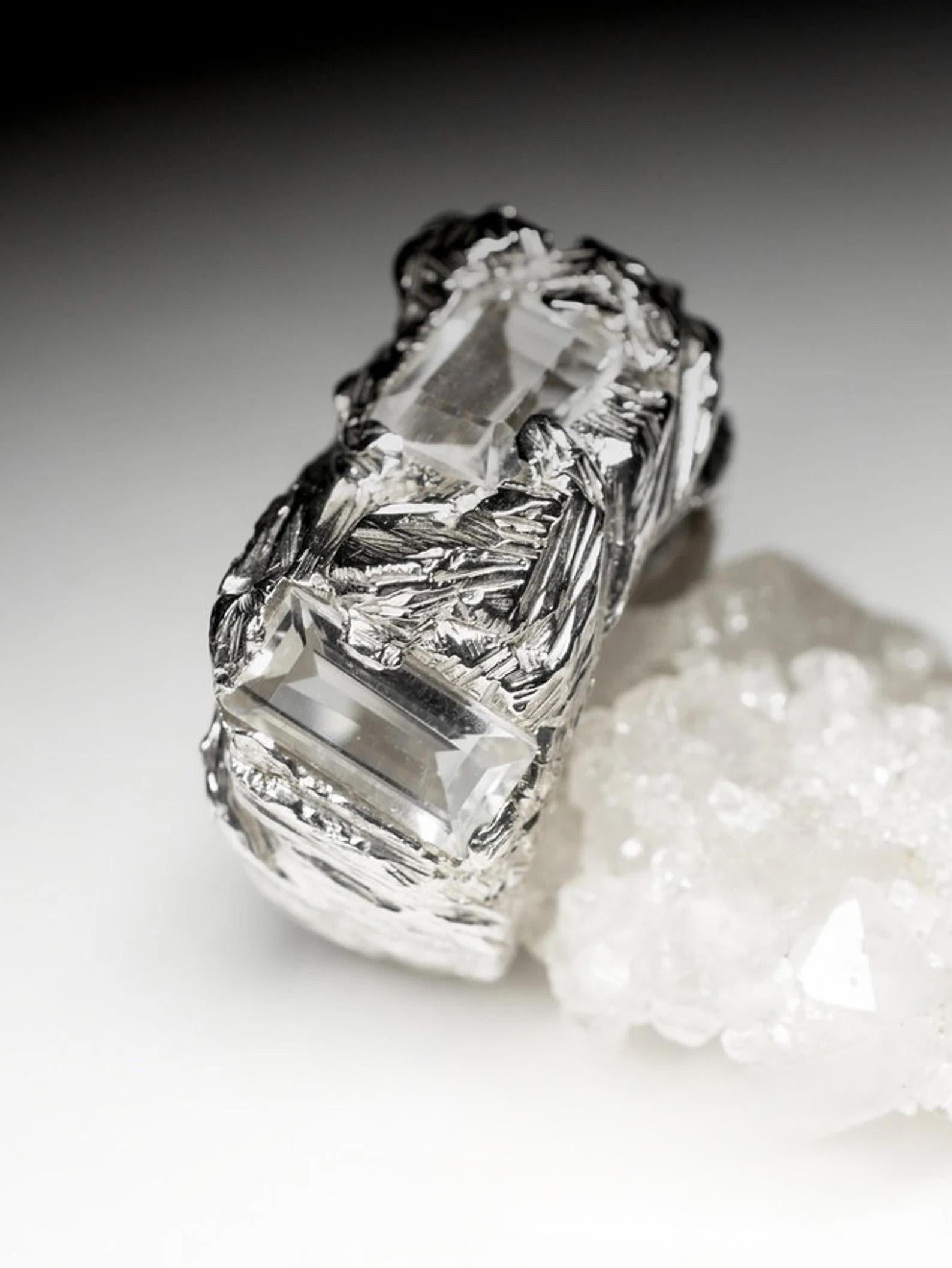 Women's or Men's Large Rock Crystal Silver Ring Baguette Clear Quartz Natural gift mens jewelry For Sale