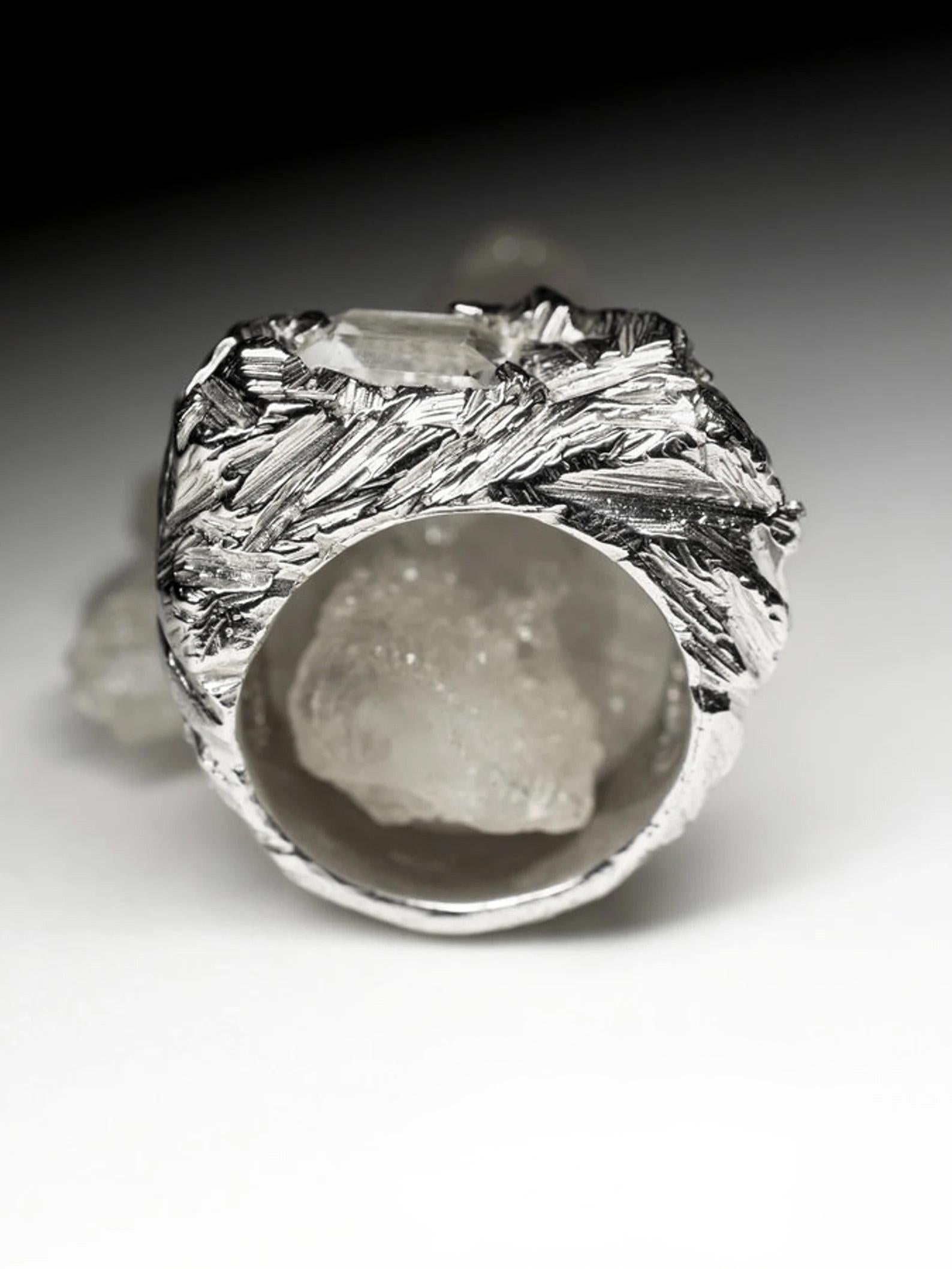 Large Rock Crystal Silver Ring Baguette Clear Quartz Natural gift mens jewelry For Sale 1