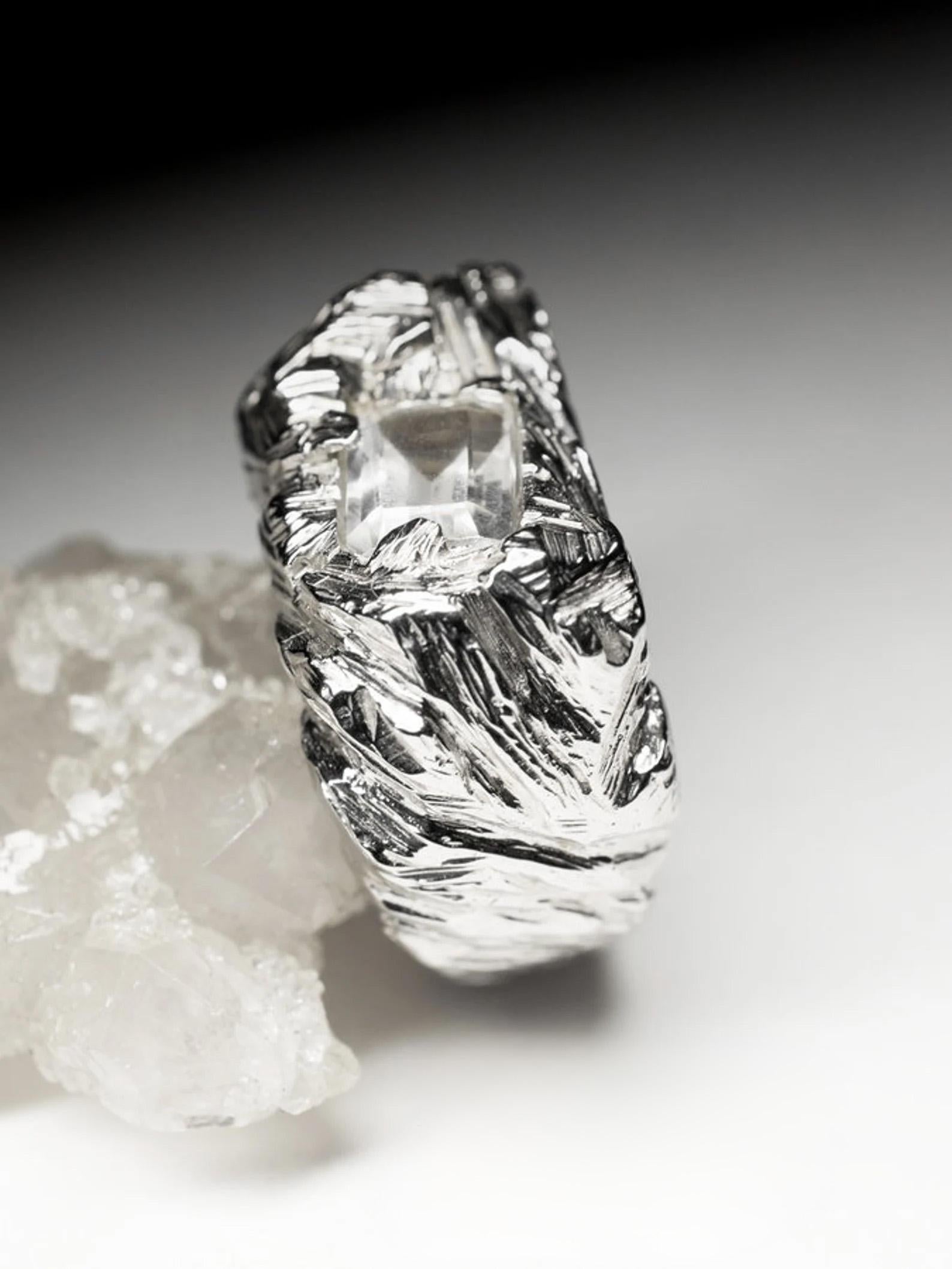 Large Rock Crystal Silver Ring Baguette Clear Quartz Natural gift mens jewelry For Sale 2