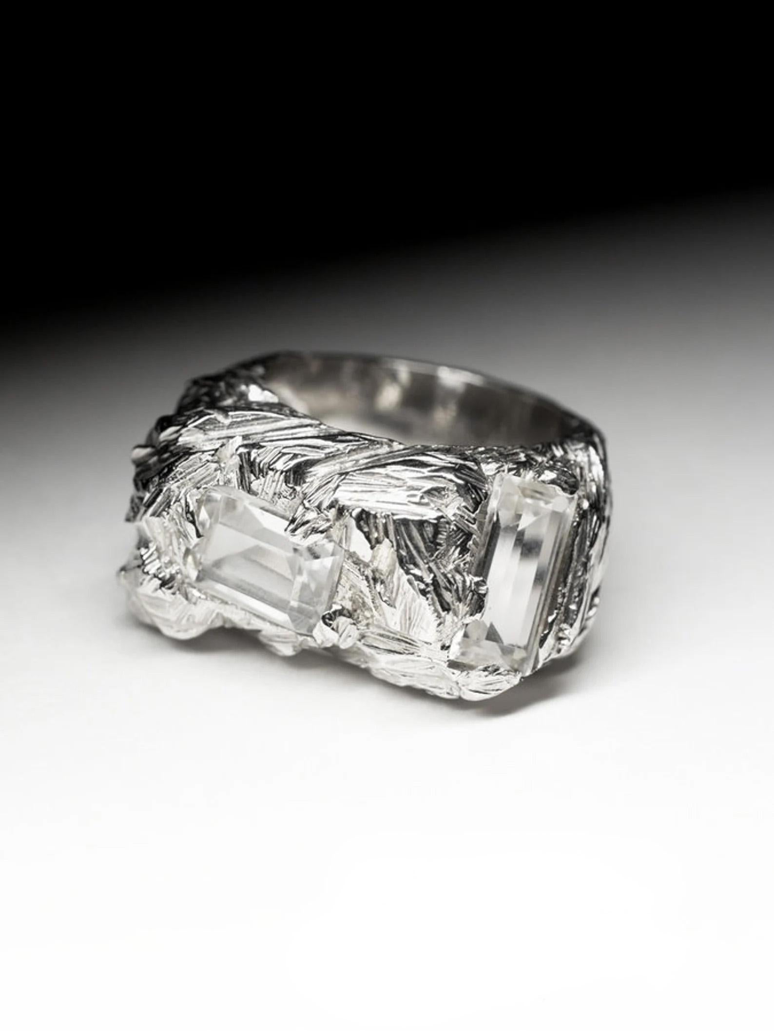 Large Rock Crystal Silver Ring Baguette Clear Quartz Natural gift mens jewelry For Sale 3