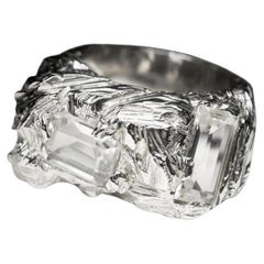 Large cristal de roche Silver Ring Baguette Clear Quartz Natural gift mens jewelry