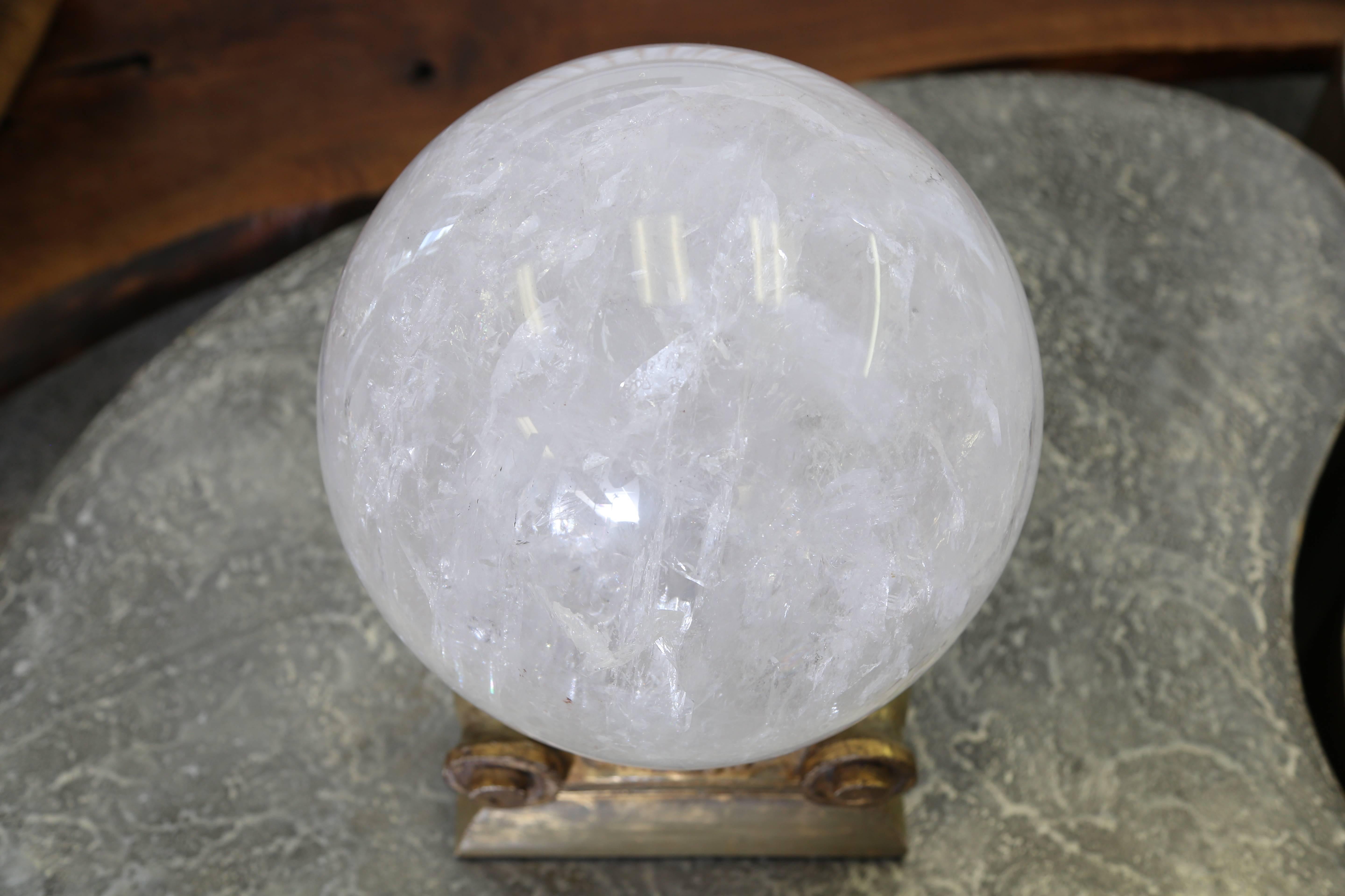 Large Rock Crystal Sphere and Gold Leaf Stand 2
