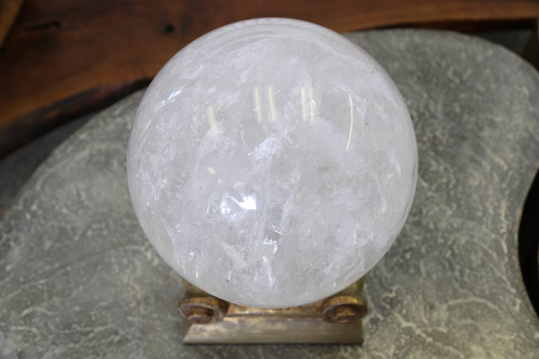 Large Rock Crystal Sphere and Gold Leaf Stand For Sale at 1stDibs