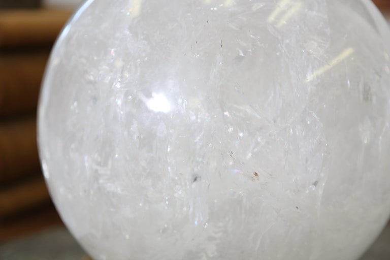 Large Rock Crystal Sphere and Gold Leaf Stand For Sale at 1stDibs