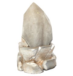 Large Rock Quartz Crystal on Silver Leaf Stand in the Manner of Serge Roche