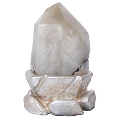 Large Rock Quartz Crystal on Silver Leaf Stand in the Manner of Serge Roche