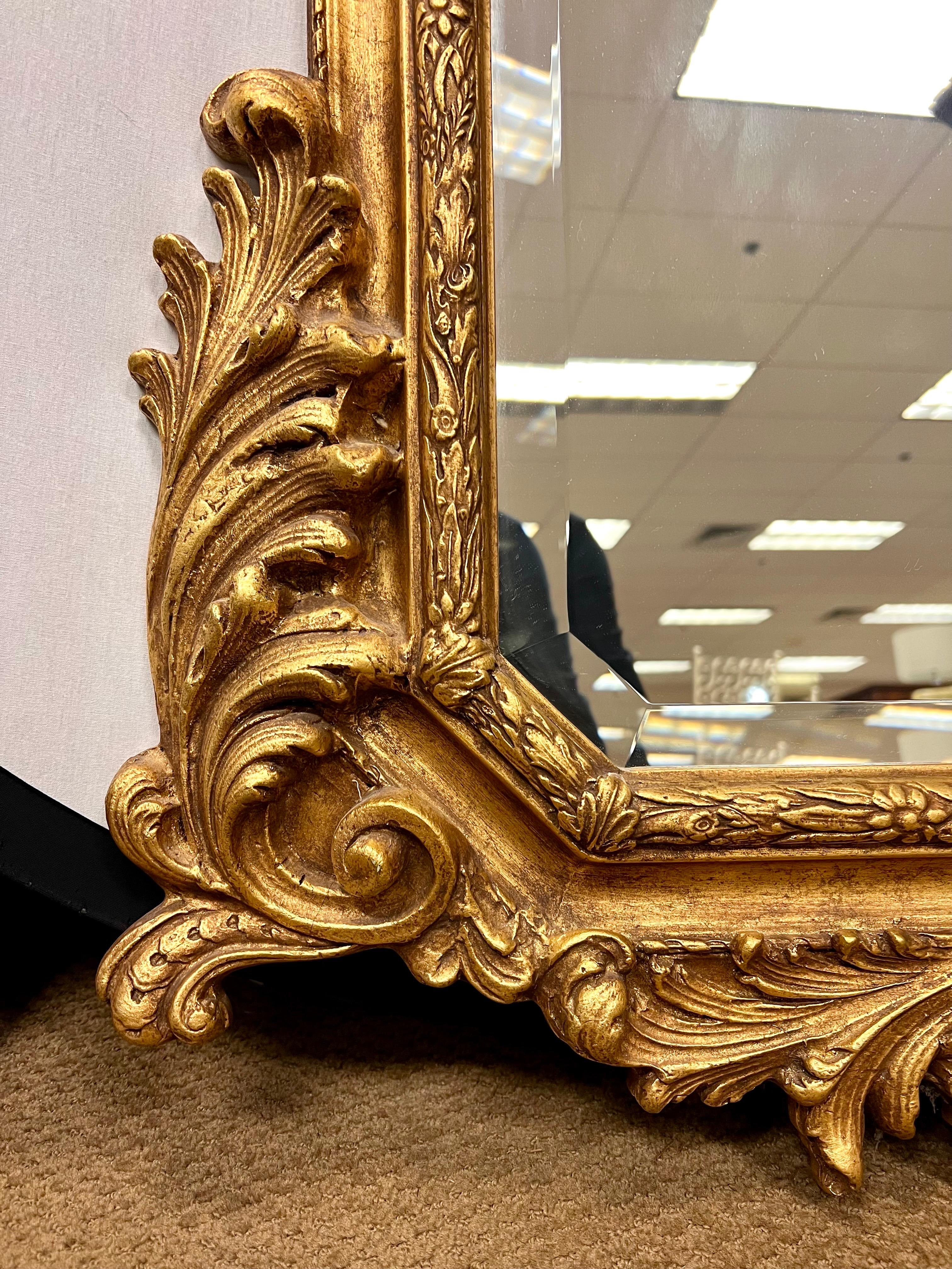 Large Rococco Ornate Carved Gold Giltwood Mantle Mirror In Excellent Condition For Sale In West Hartford, CT