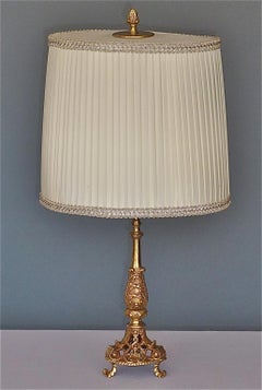 Large Rococo Baroque Maison Jansen Style Floral Table Lamp Patinated Brass 1950s