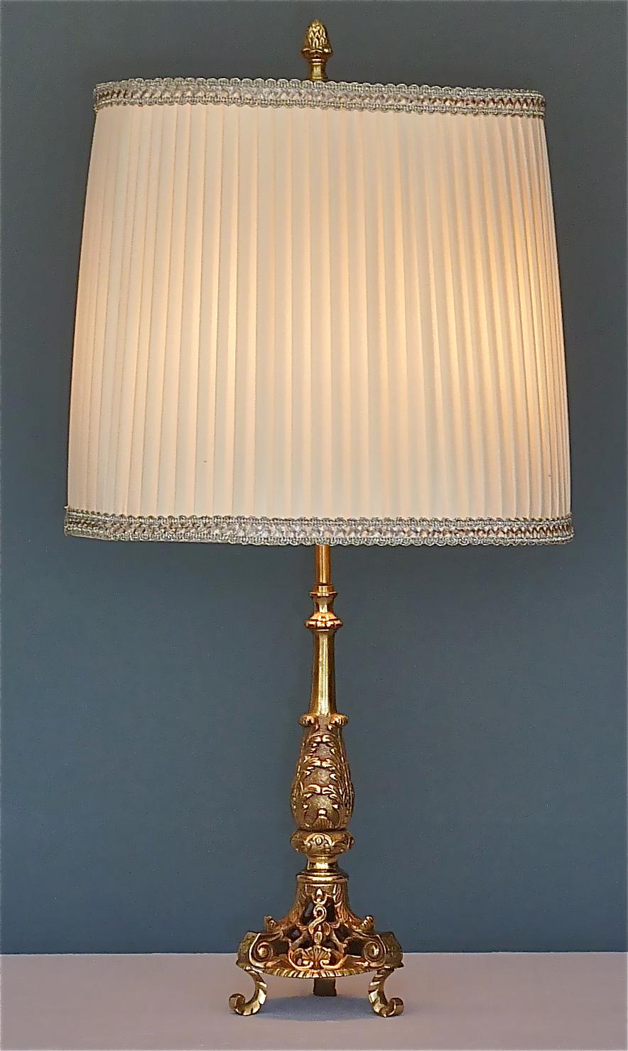 German Large Rococo Baroque Maison Jansen Style Floral Table Lamp Patinated Brass 1950s For Sale