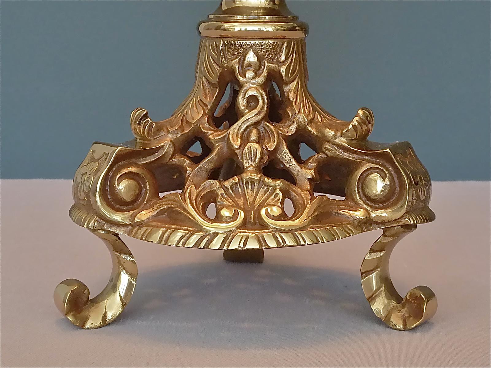 Large Rococo Baroque Maison Jansen Style Floral Table Lamp Patinated Brass 1950s For Sale 2
